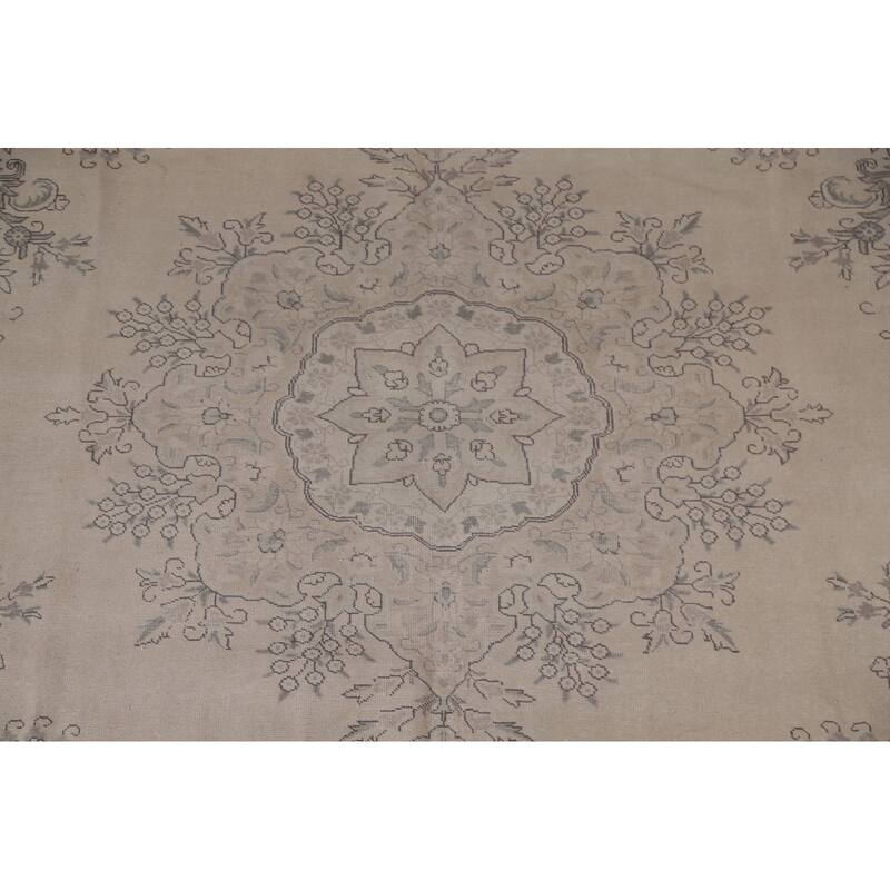 Hand Knotted Oriental 100% Wool Carpet Traditional Floral Beige & Ivories Tabriz Area Rug - 12' 5'' X 9' 7''