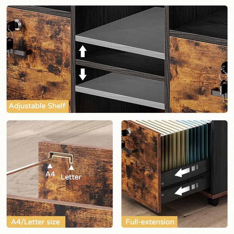 3-Drawer Wood File Cabinet with Lock