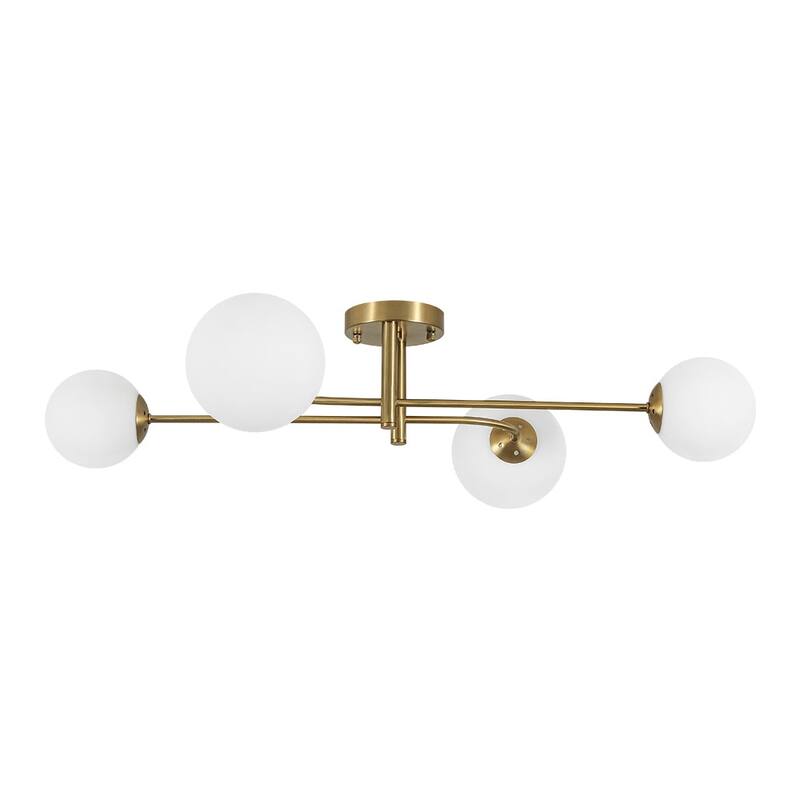 Mid-Century 4-Light Opal Glass Globe Sputnik Semi Flush Mount