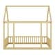 preview thumbnail 9 of 11, Natural Full Size Pine Wood Floor Wooden Bed with House Roof Frame and Safety Guardrails