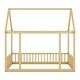 preview thumbnail 9 of 76, Pine Wood Floor Wooden Bed with House Roof Frame and Safety Guardrails