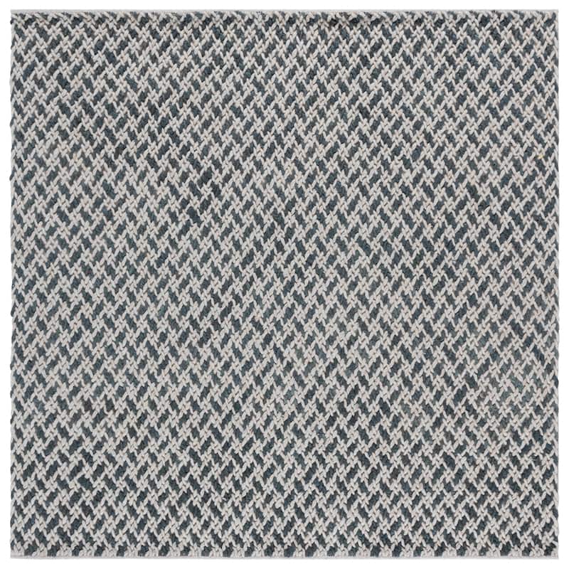 SAFAVIEH Natural Skrima Fiber Couture Wool Rug - 6' Square - Teal/Grey