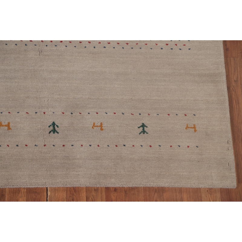 Oriental Gabbeh Area Rug Hand-Knotted Tribal Beige Wool Carpet - 5'3"x 7'6"