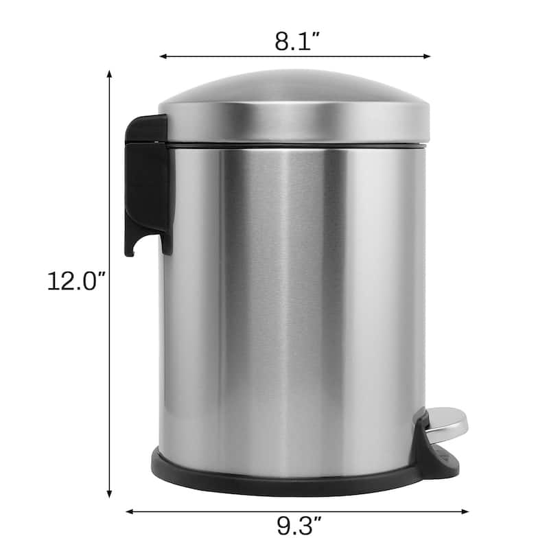 Innovaze 1.32 Gal./5 Liter Stainless Steel Round Step-on Trash Can for Bathroom and Office