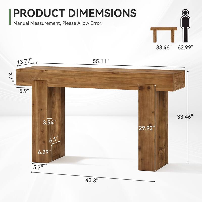 Solid Wood Console Table, 55-Inch Farmhouse Sofa Table