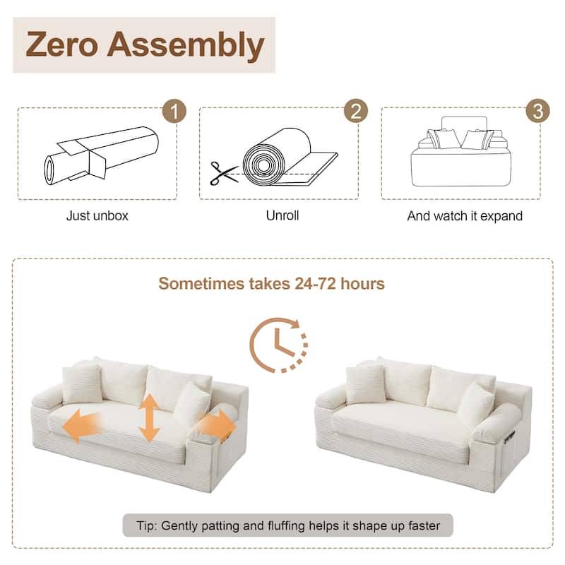 78" W Convertible Sleeper Sofa Bed Corduroy Loveseat with Pillows