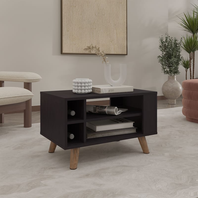 Modern minimalist style Coffee Table, 4 Shelves, 4 Legs, Black Wengue with durable engineered wood construction - Black