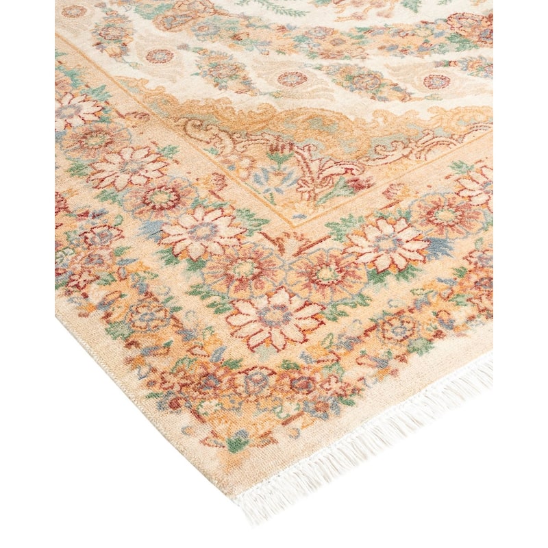 Overton Hand Knotted Wool Vintage Inspired Traditional Mogul Beige Area Rug - 6' 2" x 9' 2"
