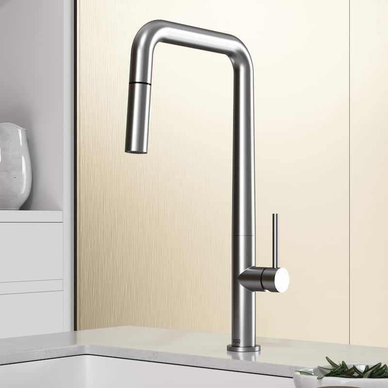 VIGO Parsons 18" H Single Handle Pull-Down Sprayer Kitchen Faucet - Without Extras - Stainless Steel