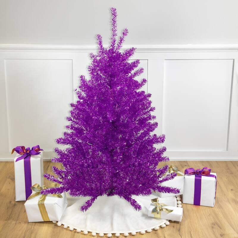 4.5' Metallic Purple Tinsel Artificial Christmas Tree - Unlit