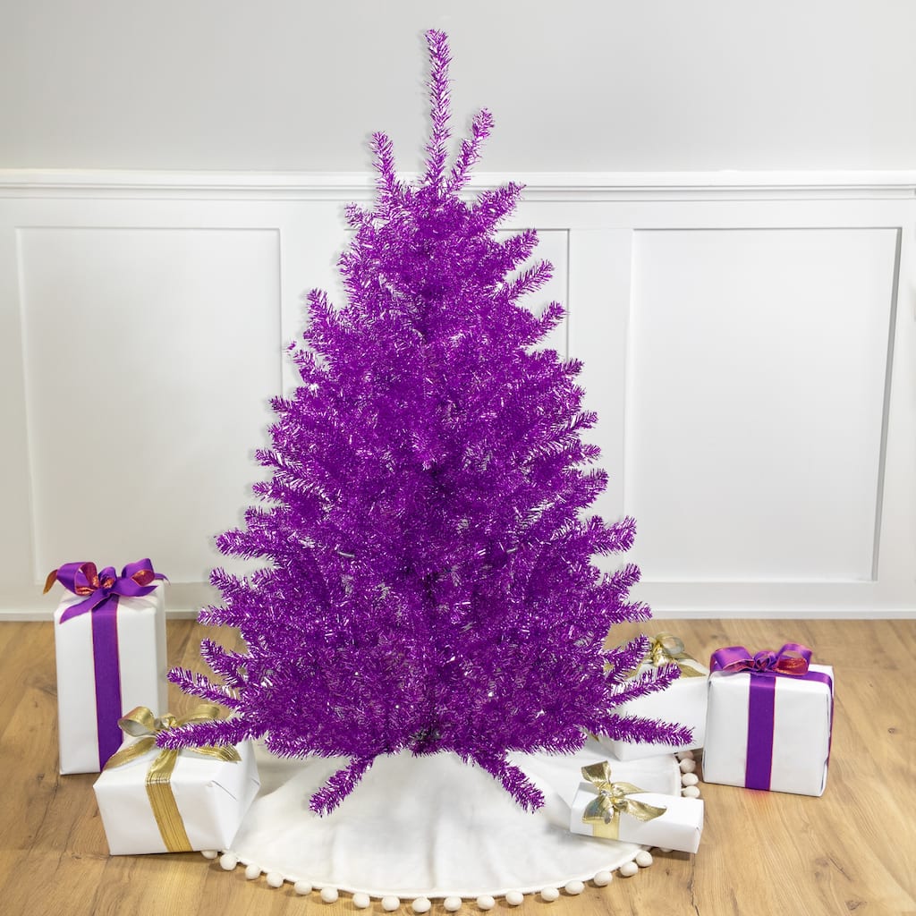 4.5' Metallic Purple Tinsel Artificial Christmas Tree - Unlit