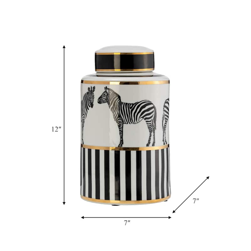 Sagebrook Home Modern Zebra Animal Glam Ceramic Jar with Lid