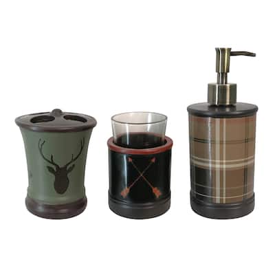 HiEnd Accents Aztec Bear 3 Piece Bathroom Set - Green, Black, Tan