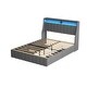 preview thumbnail 10 of 8, Queen Size Platform Bed Frame with LED, 4 Under-bed Portable Storage Drawers, Wings Headboard Design, Light Grey