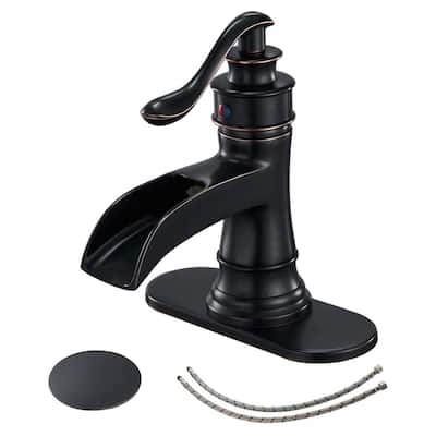 Waterfall Bathroom Faucet With Drain Assembly Single Handle Bathroon Sink Faucets One Hole Modern Basin Taps With Deck Plate