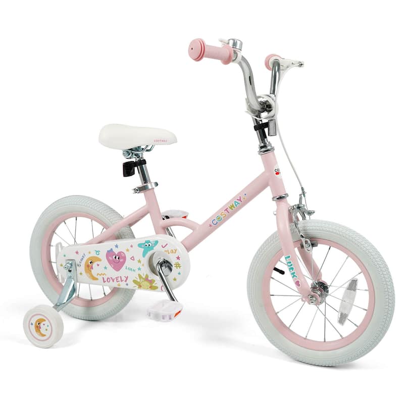 Costway 12/14/16/18 Inch Kids Bike for Girls Boys Age 3-8 Years with - See Details - Pink-14 Inch