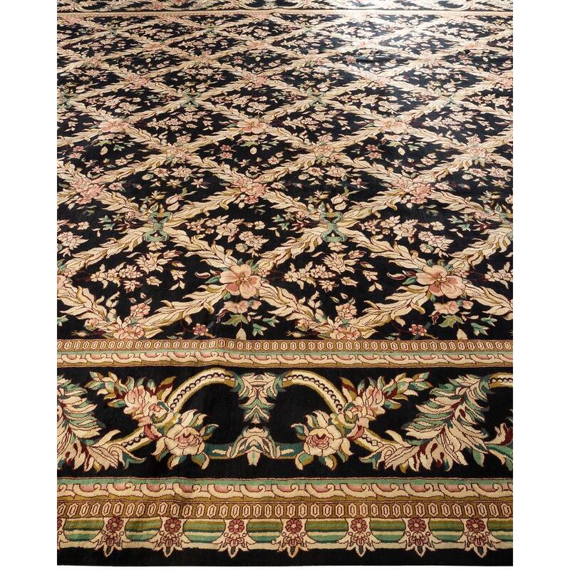 Overton Hand Knotted Wool Vintage Inspired Traditional Mogul Black Area Rug - 12' 1" x 18' 1"