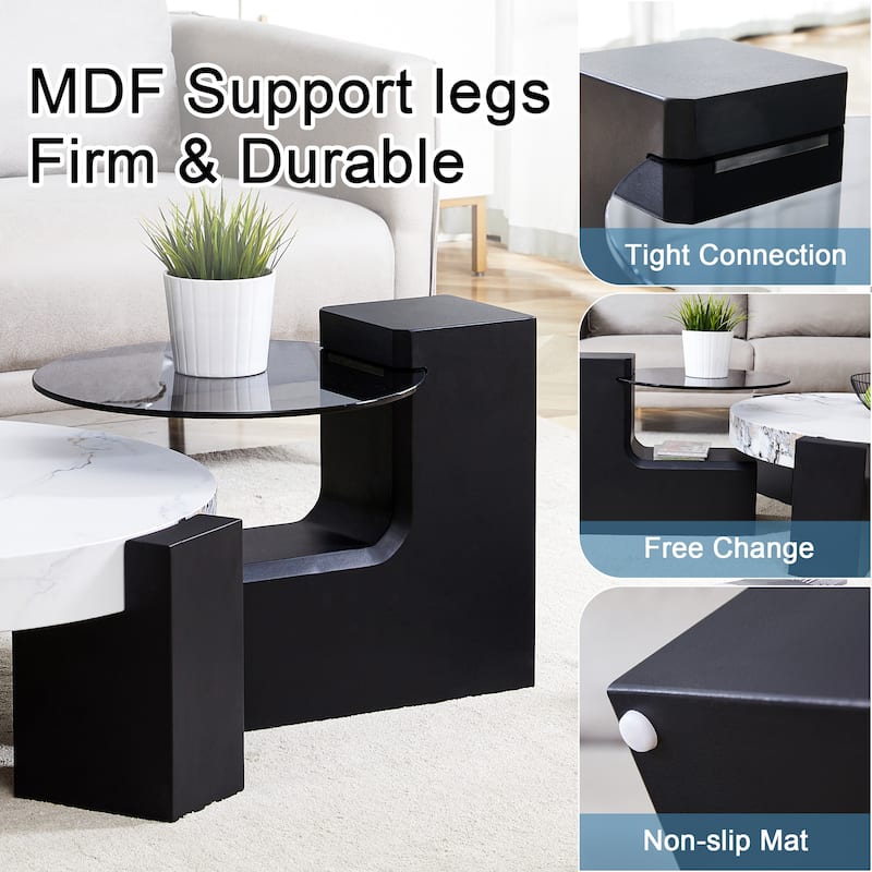 Roomfitters Detachable Double Layer Coffee Table with Modern Design, Space-Saving MDF Table for Versatile Use