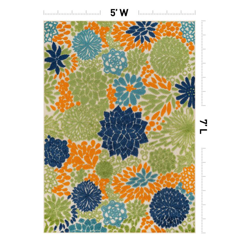 World Rug Gallery Indoor/Outdoor High-Low Textured Area Rug, Floral, Easy-Clean Patio Rug