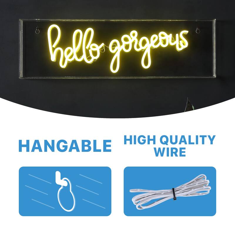 Treat Gorgerous 20" Contemporary Glam Acrylic Box USB Operated LED Neon Light, Yellow by JONATHAN Y - 1 Bulb