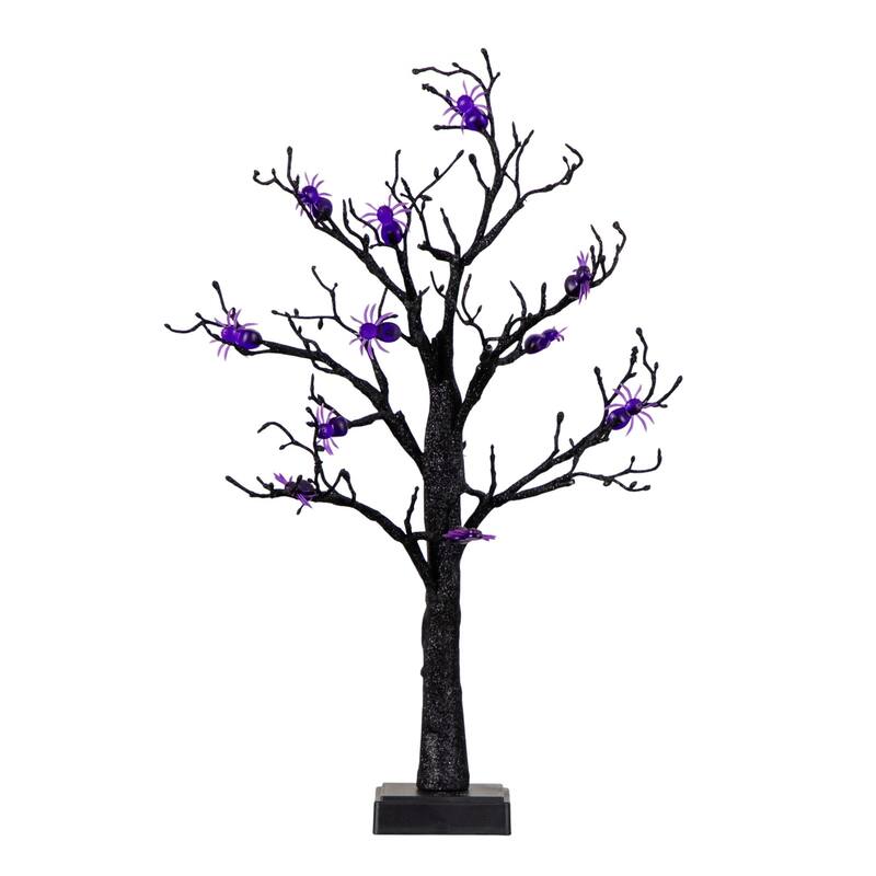 Pre-Lit Halloween Spider Artificial Twig Tree - 2' - Purple LED Lights