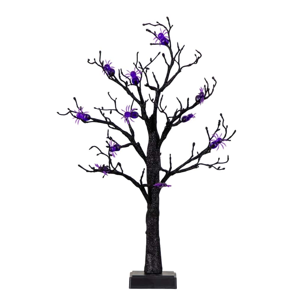 Pre-Lit Halloween Spider Artificial Twig Tree - 2' - Purple LED Lights