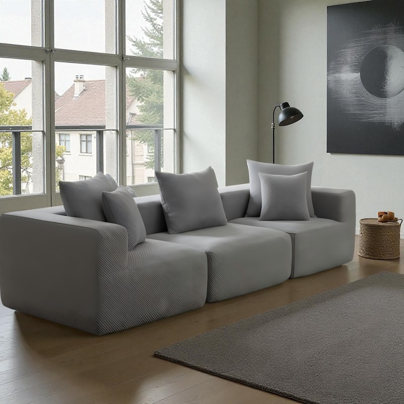 111" Oversized Modular Deep-Seat All-Foam Sectional Sofa in Soft Textured Chenille, 3-Piece Low-Profile Couch for Living Room