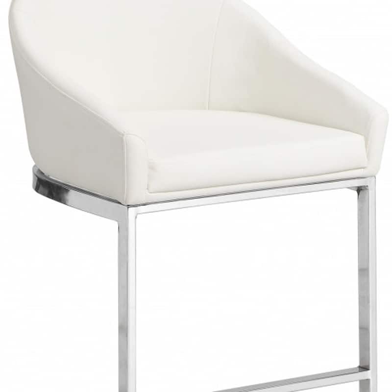 HomeRoots 35" White and Silver Faux Leather and Steel Low Back Bar Height Bar Chair