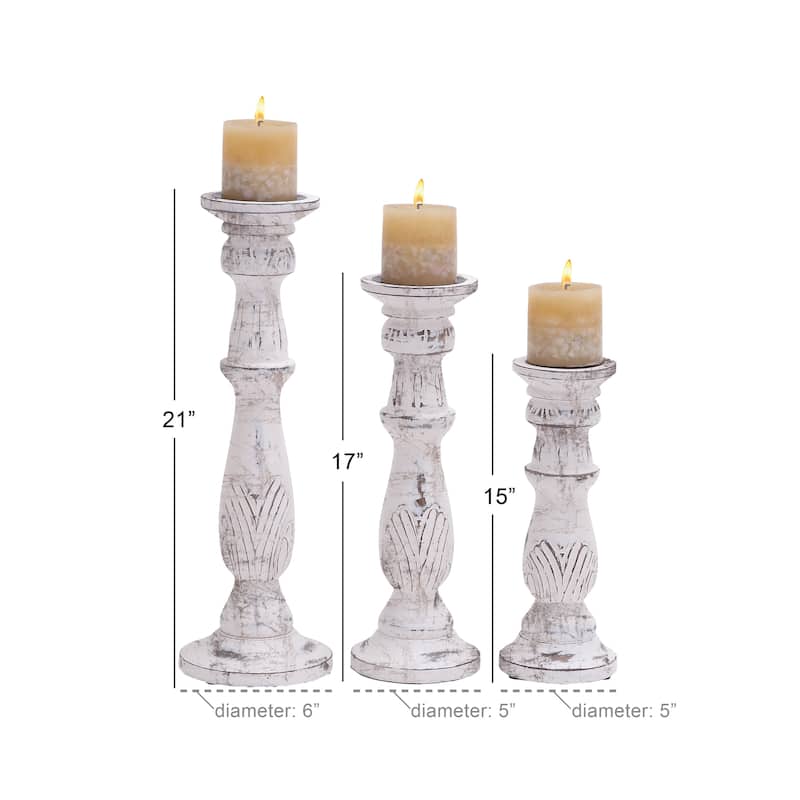 Mango Wood Candle Holder - Set of 3 White - Roche River Decor - 6"W x 6"L x 18"H