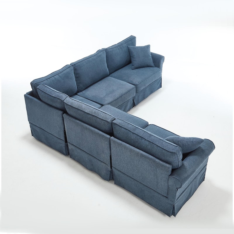 94" Linen L-Shaped 5-Seater Sectional Sofa with Reversible Design and Rolled Arms