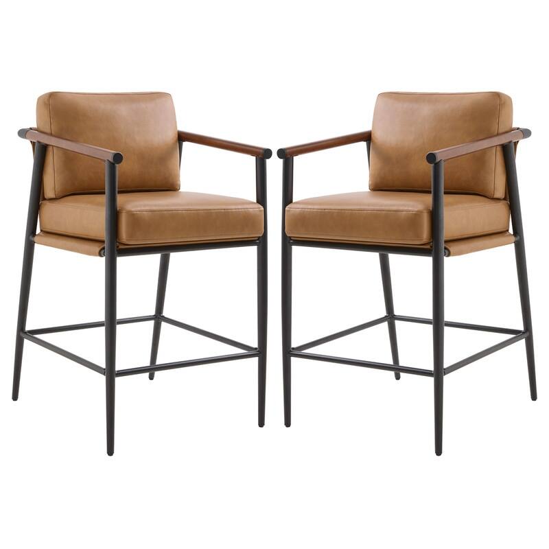 Chris Modern Counter Stools Set with Metal & Wood - Set of 2