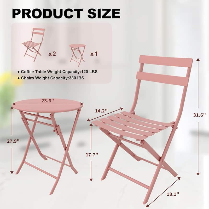 3-Piece Patio Bistro Set Folding Bistro Table and 2 Chairs