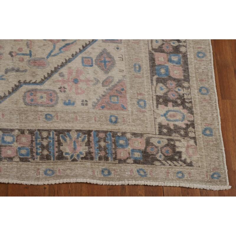 Geometric Beige Tabriz Persian Rug Hand-Knotted Wool Carpet - 8'1"x 10'8"