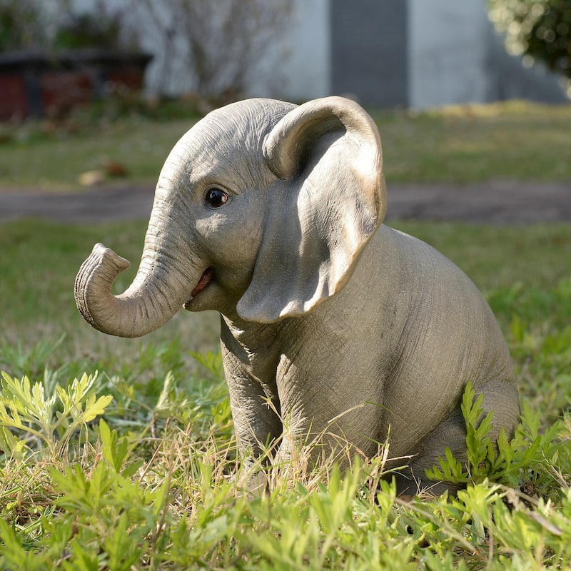 Trunk Up Baby Elephant Outdoor Garden Statue - 8.5"