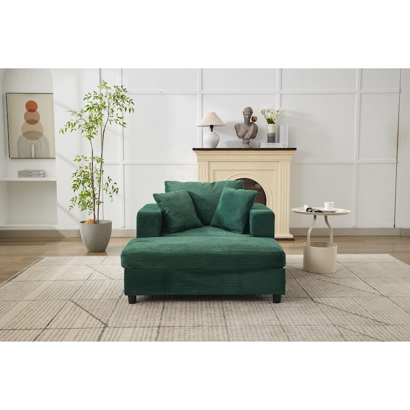 Chaise Lounge Chair with Removable Ottoman, Modern Accent Armchair Corduroy Sleeper Sofa Chair with Pillows for Living Room