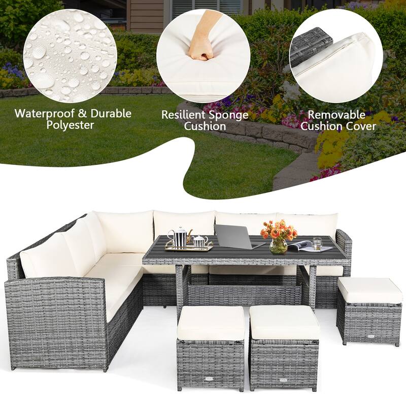 Gymax 7PCS Rattan Patio Sectional Sofa Set Conversation Set w/ White - See Details