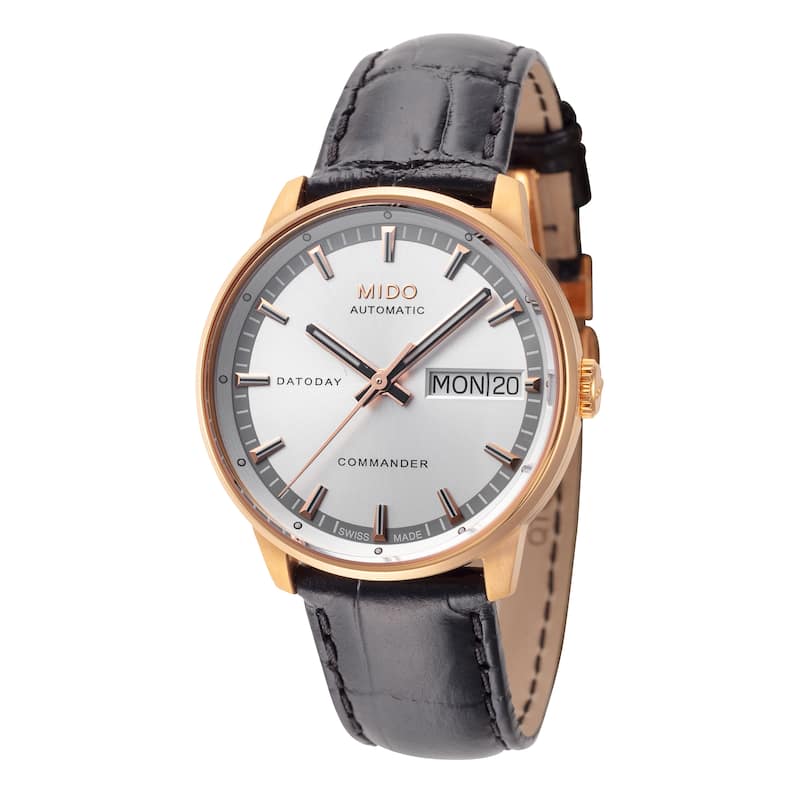 Mido Women's Commander II 33mm Silver Dial Leather Automatic Watch - Black - One Size