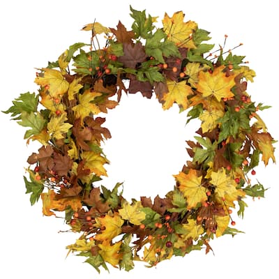 Berries Twigs Artificial Thanksgiving Wreath Yellow 30-Inch - Unlit