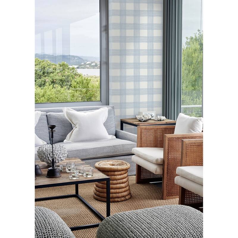 A-Street Prints Scarborough Light Blue Striated Plaid Wallpaper