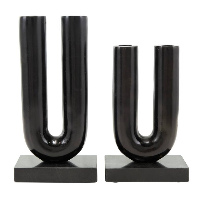 Gold or Black Aluminum U-Shaped Geometric Candle Holder with Marble Bases (Set of 2)