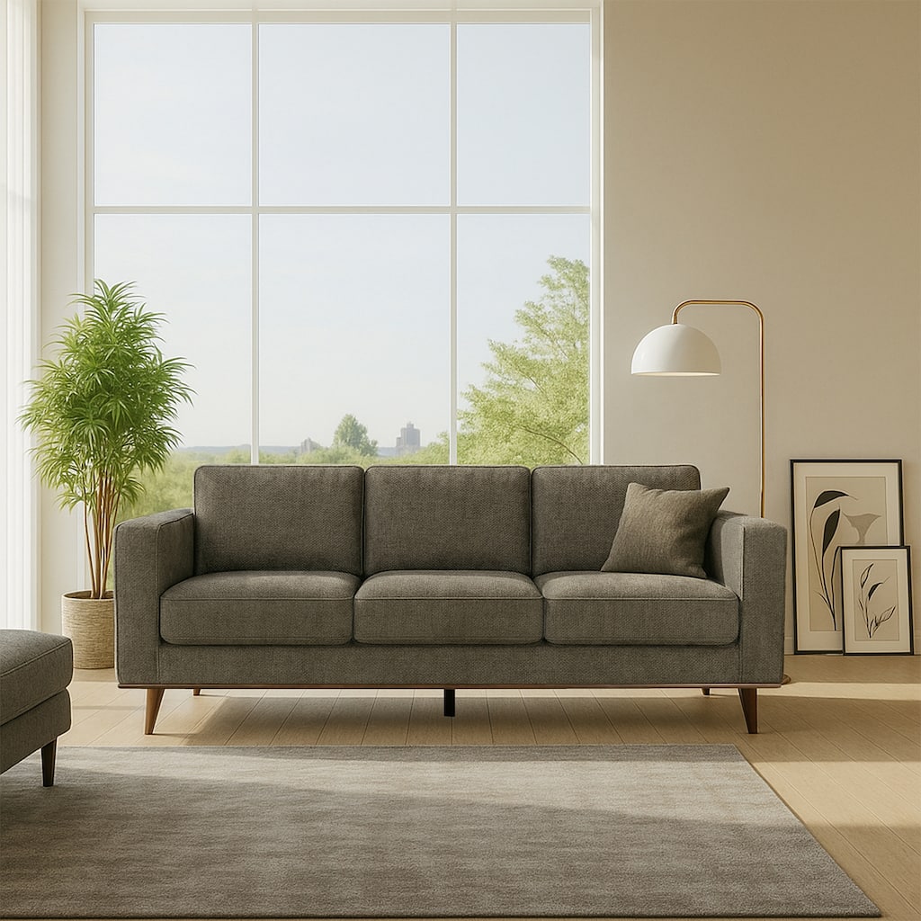 Bishop Brown Corduroy Twill Fabric Sofa with Walnut Wood Legs