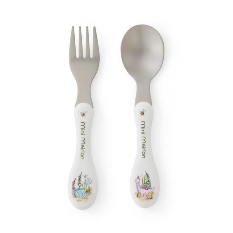 Portmeirion Botanic Garden 2-Piece Cutlery Set - Dinosaur - Service for 2 - White, Multi