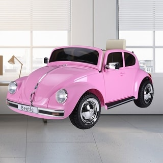 6V Licensed Volkswagen Beetle Ride-On Car with Parent Remote, Headlights, Music, and Seatbelt for Kids Ages 3-6 - Pink