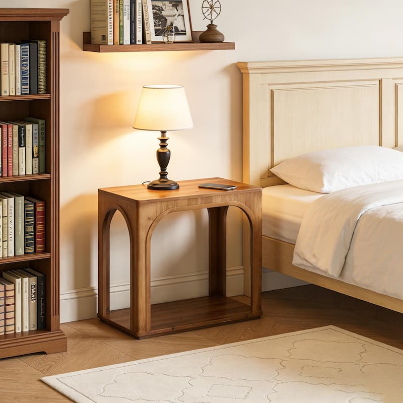 Farmhouse Side Table, 25" Solid Wood End Table