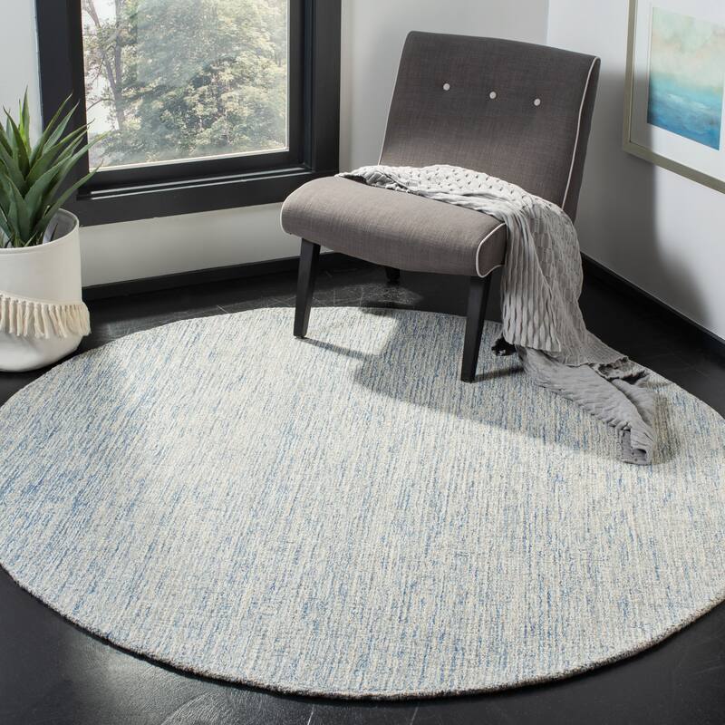 SAFAVIEH Handmade Abstract Asja Modern Wool Rug - 6' Round - Ivory/Blue
