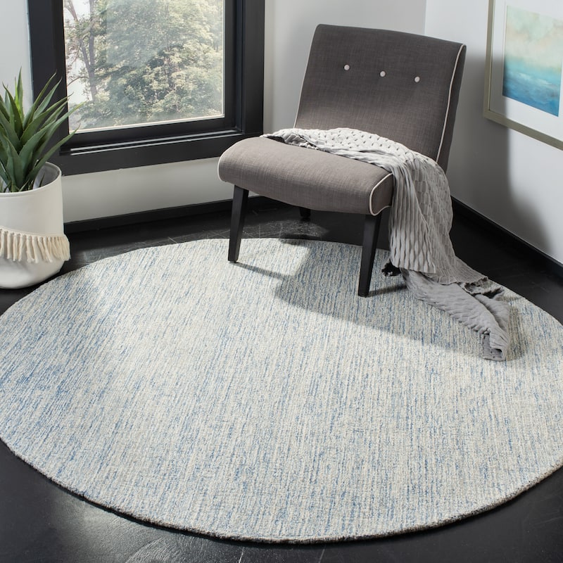 SAFAVIEH Handmade Abstract Emily Modern Wool Rug - 6' Round - Ivory/Blue - Round