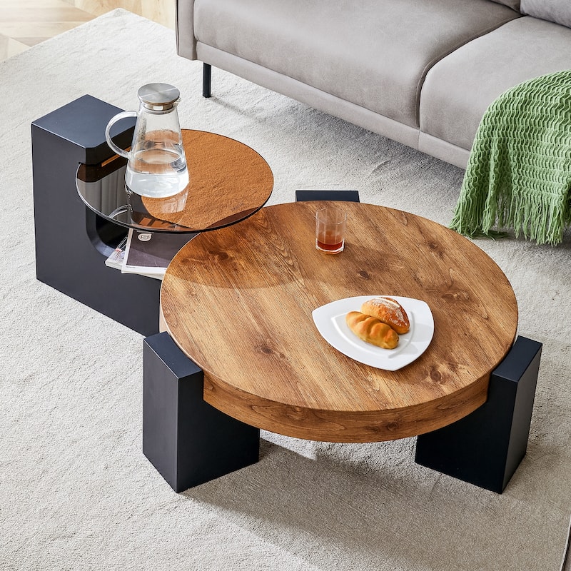 Roomfitters Detachable Double Layer Coffee Table with Modern Design, Space-Saving MDF Table for Versatile Use - Natural