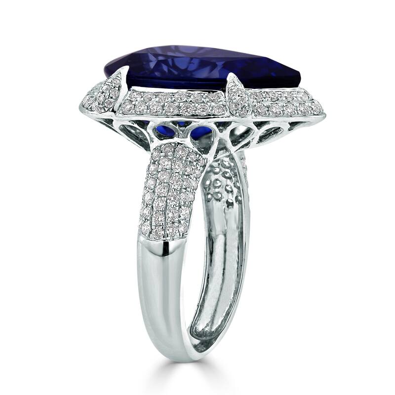 Auriya 18k Gold 14ct Pear-cut Blue Sapphire and Diamond Engagement Ring 1.07ct TDW