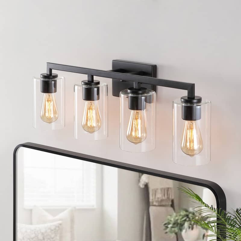 KAWOTI 28.75in 4-Light Bathroom Vanity Light with Clear Glass Shade