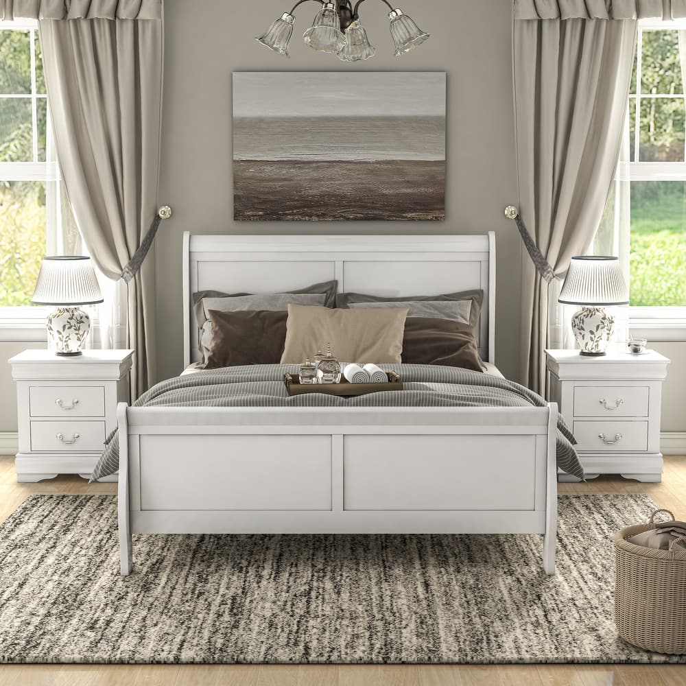 Furniture of America Mayday Traditional Solid Wood 3-Piece Bed and 2 Nightstand Bedroom Set